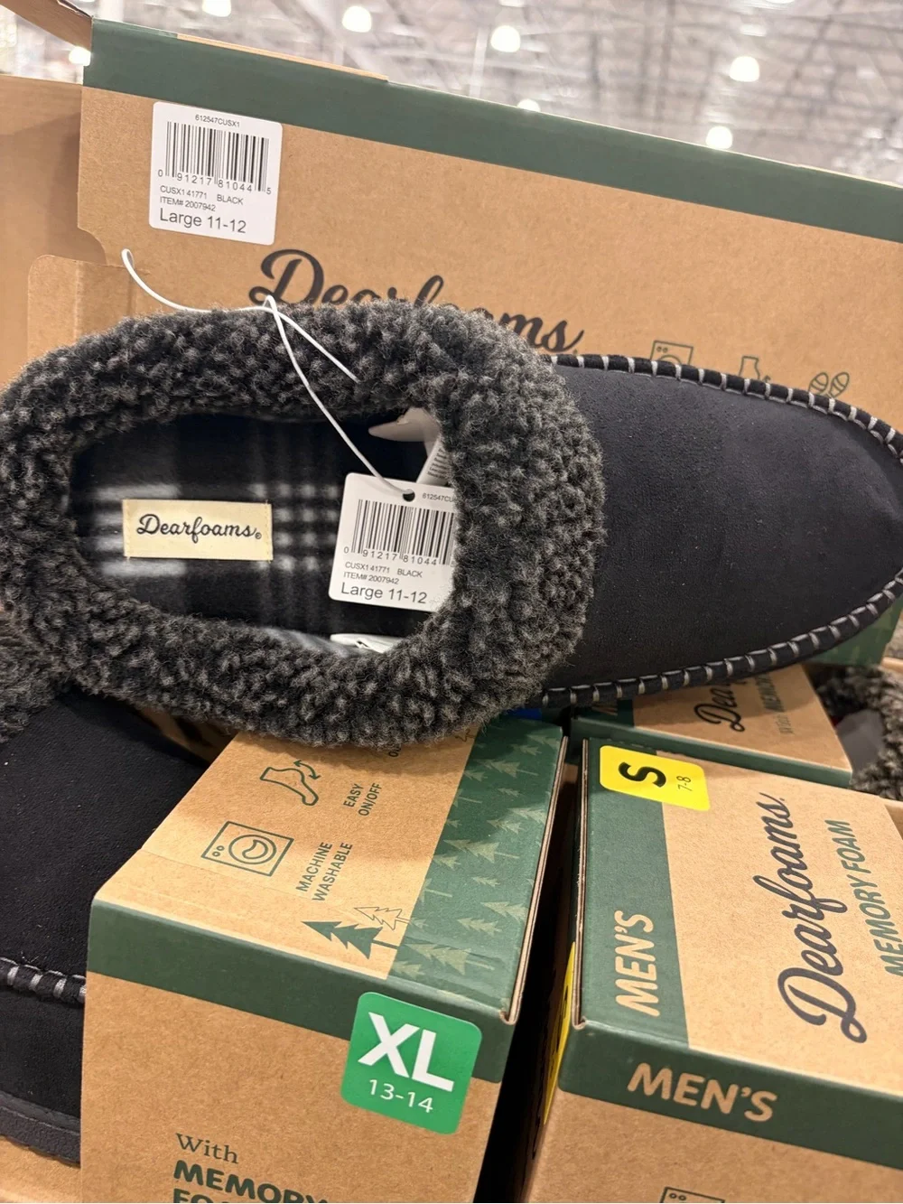 dearfoams Men’s Black Faux-Shearling Moccasin Slip-On memory foam new